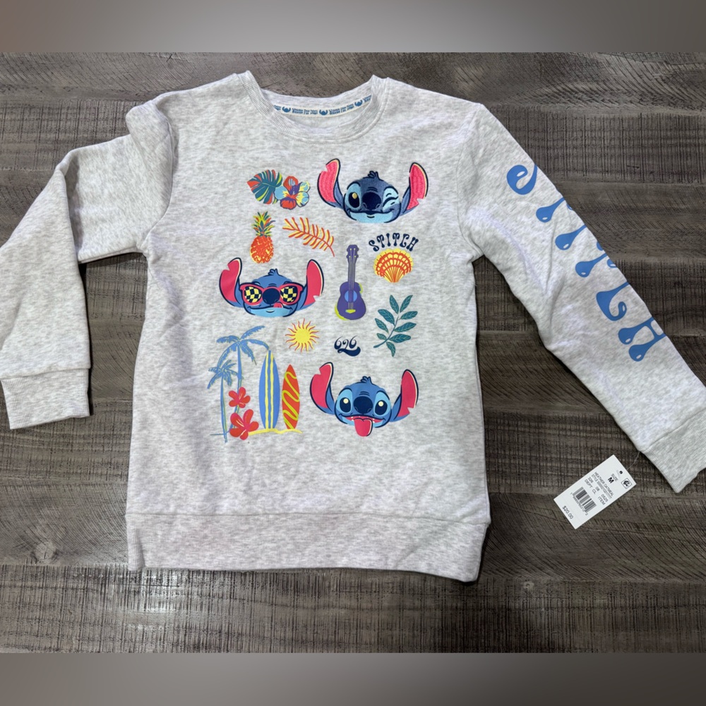 Disney Kids Light Gray Stitch Graphic Sweatshirt- size medium